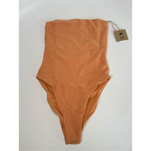Free People x Toast Swim Dusty Coral Sea Tube One Piece Ribbed Swimsuit S - Picture 4 of 9
